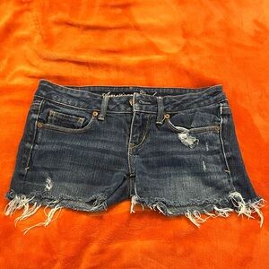 American Eagle Outfitters Women's Distressed Denim Shorts - Dark Blue